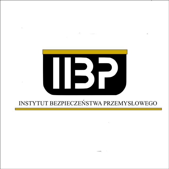 Logo Instytutu Bezpieczeństwa Przemysłowego (IIBP) na białym tle, z czarnym elementem graficznym i złotymi akcentami.