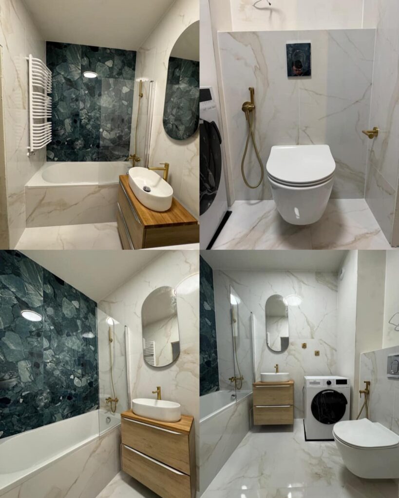 Łazienka oraz Wc w nowoczesnym stylu połączonym z klasyką