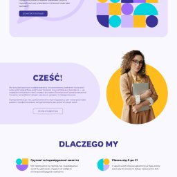 Tetiana L. - Strona internetowa szkoły językowej z ofertą kursów języka polskiego. Widoczna kobieta z laptopem i nagłówki: Grow Your Polish, Cześć!, Dlaczego My.