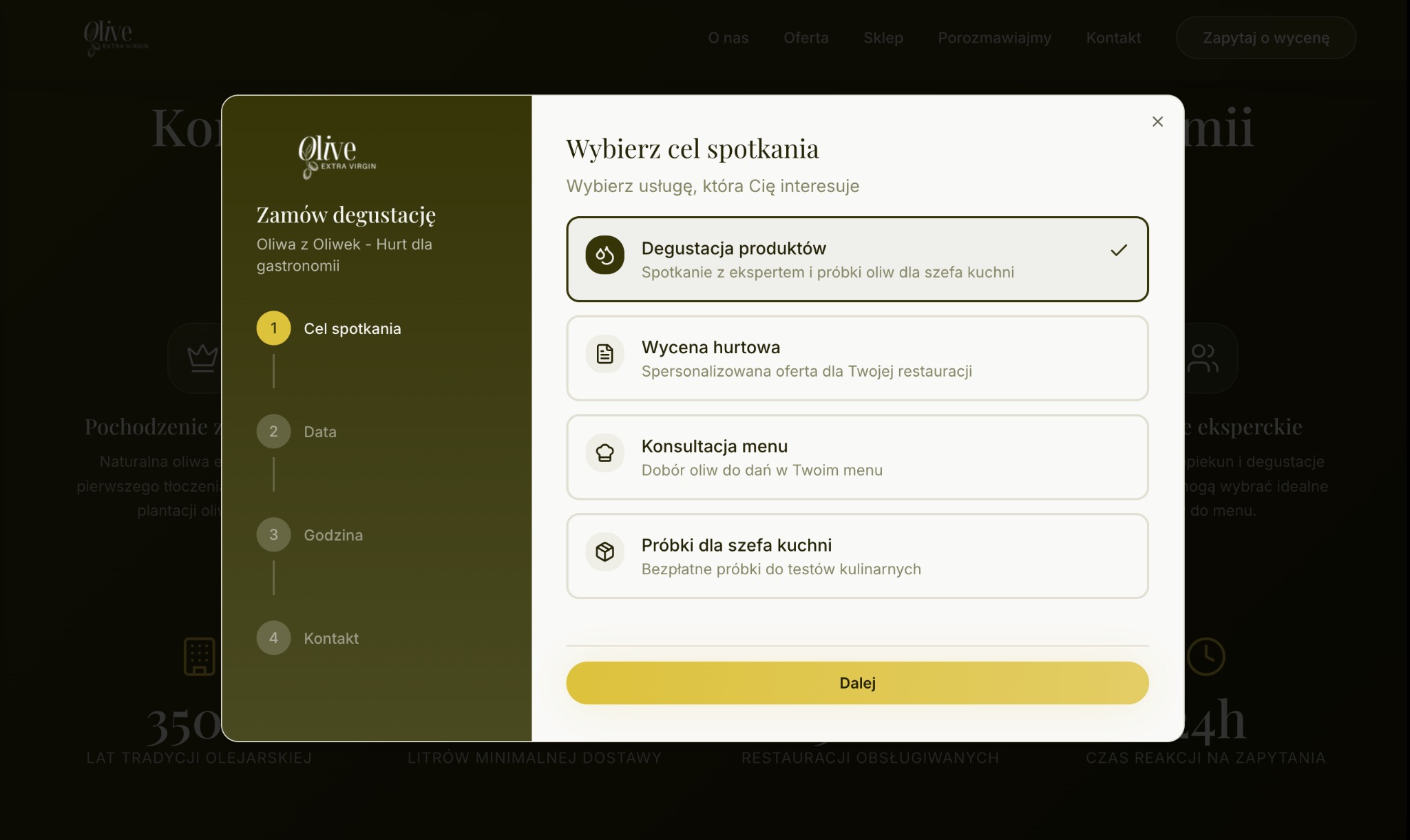 Przykładowa strona naszego klienta - pokazany popup do przyjmowania zapytań od klientów