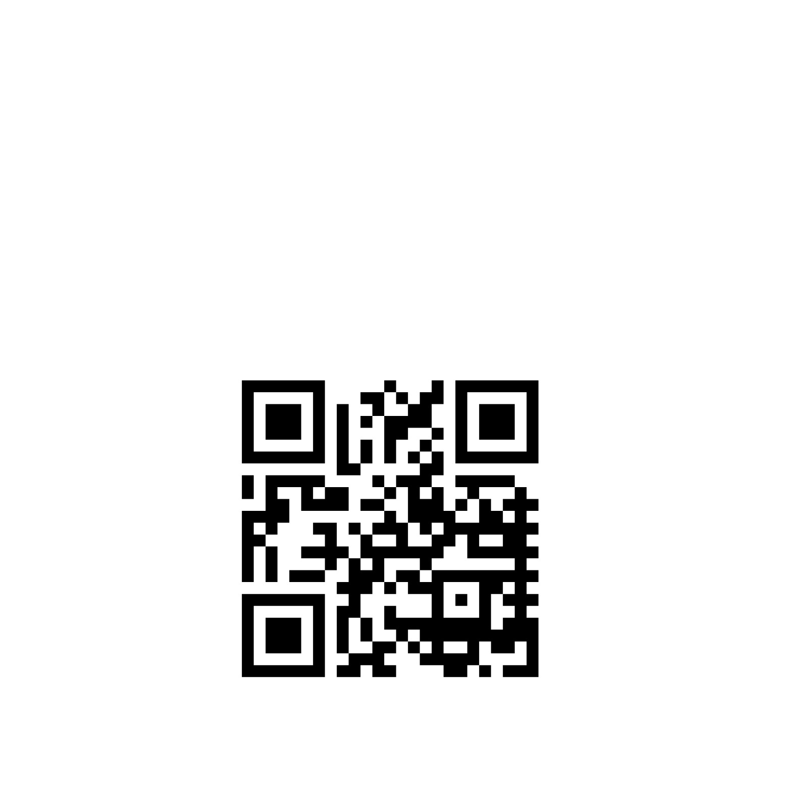 Czarno-biały kod QR na białym tle. Kwadratowy wzór z charakterystycznymi elementami pozycjonującymi w rogach. Skanowalny kod do odczytu informacji.