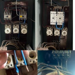 VOLTARES VLADYSLAV NOVOSAD - Panel sterowania silnika przed i po modernizacji: wymiana styczników Eaton, tulejkowanie i usunięcie izolacji. Bezpieczeństwo i stabilna praca.