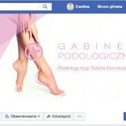 BIZNES WAY EWELINA MURASZEW - Zdjęcie profilowe Gabinetu Podologicznego na Facebooku z logo stopy z krzyżem i informacjami o podolog mgr Edycie Koniecznej oraz różowymi elementami graficznymi.