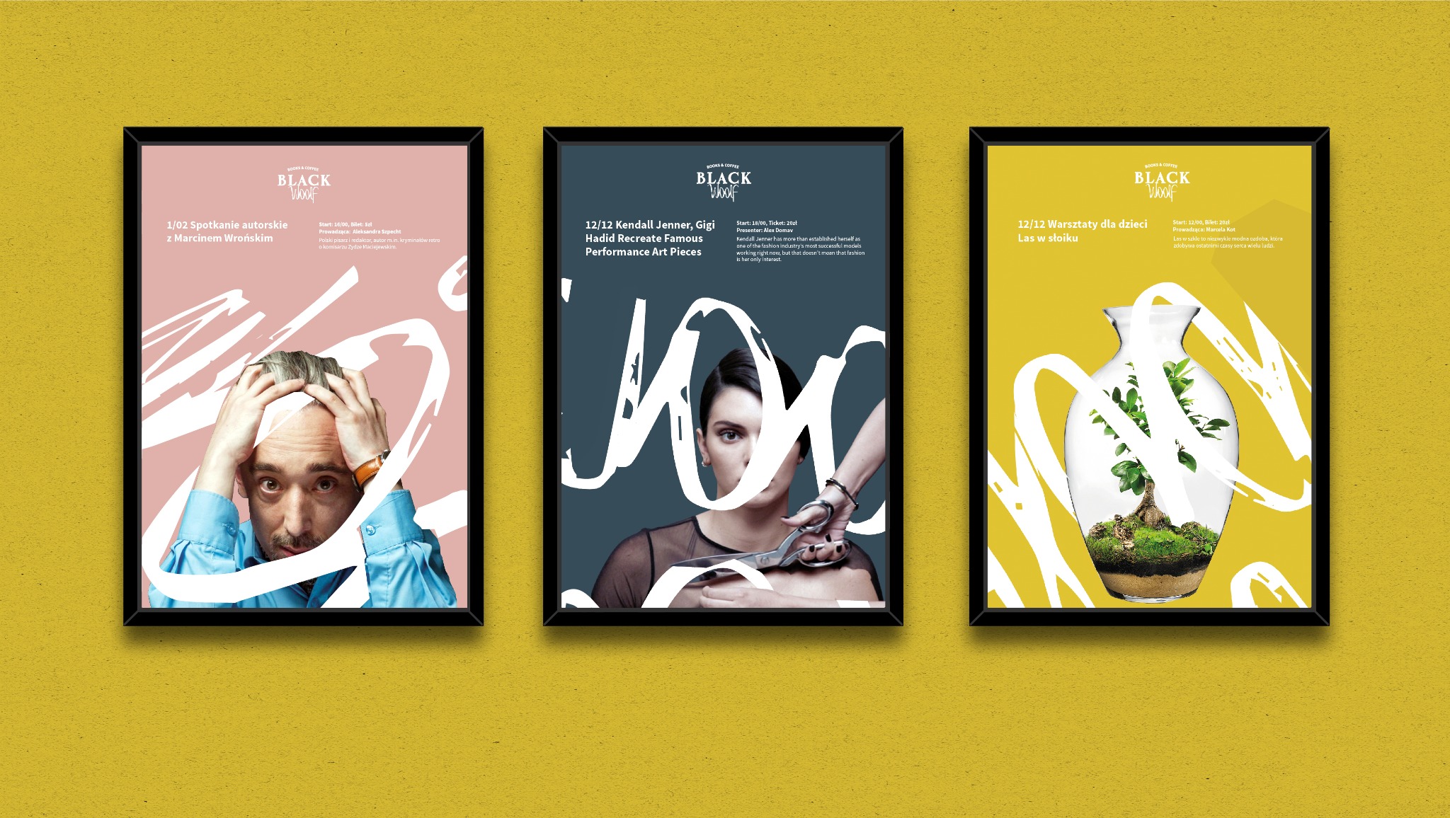 Plakaty promujące wydarzenia kulturalne dla kawiarni