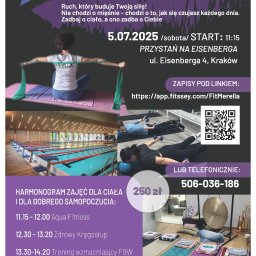 Foto-Graf Studio Marzena Kowalcze-Łupicka - Plakat Wellbeing Day: harmonogram zajęć, dynamiczne zdjęcia, spójna kolorystyka, czytelny układ. Promocja wydarzenia z elementami wizualnymi i informacjami.