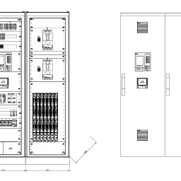 Widok elewacji rozdzielnicy sprzęgającej PV oraz szafy telemchaniki.