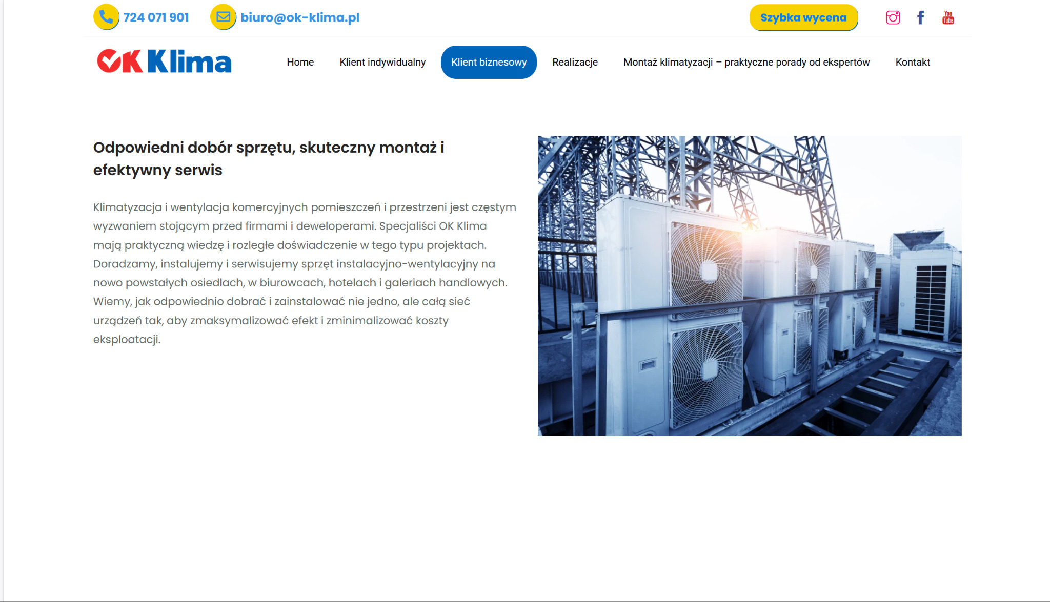 Zakładka klient biznesowy Ok-Klima