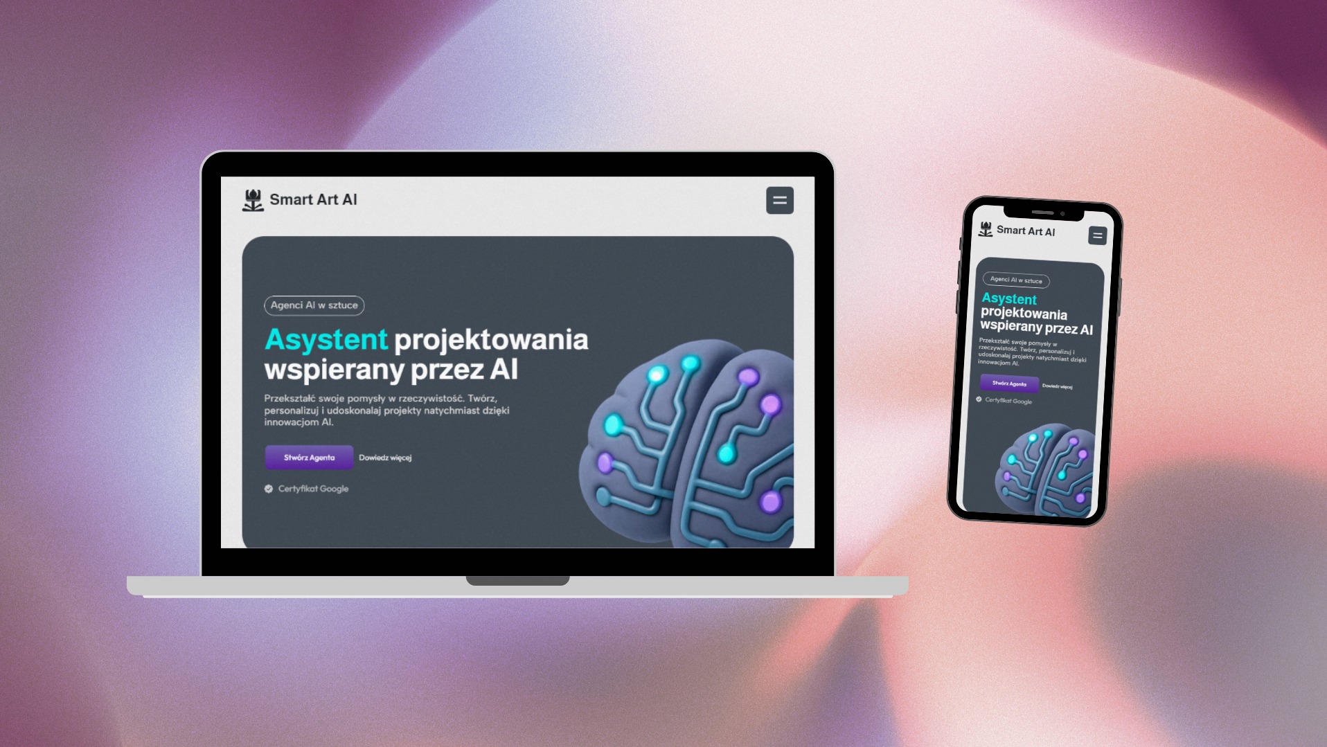 Projekt strony internetowej Agentów AI dla wsparcia w projektowaniu rysunków i grafik.