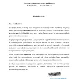 Referencja agencji pracy Leader-Team - Rolnicza Współdzielnia Produkcyjna Złotokłos