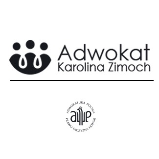 Logo kancelarii Adwokat Karolina Zimoch z symbolem trzech osób. Poniżej znak Adwokatury Polskiej z napisem: Prawo, Ojczyzna, Honor.