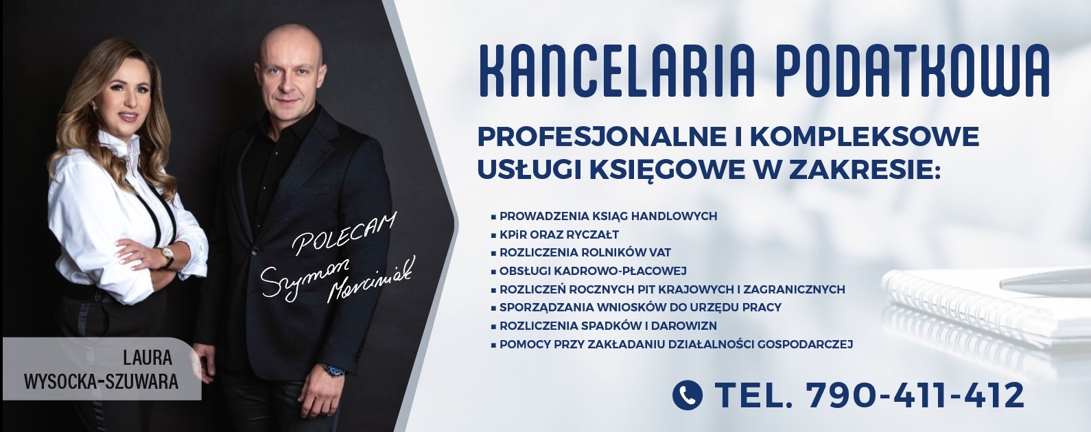 Profesjonalne usługi księgowe: Laura Wysocka-Szuwara i Szymon Marciniak polecają prowadzenie ksiąg, rozliczenia PIT, obsługę kadrowo-płacową. Kancelaria podatkowa.