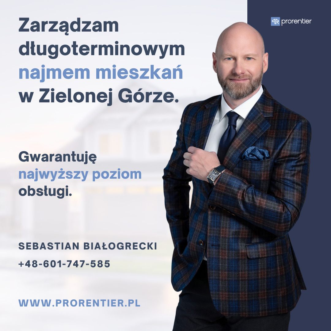 Mężczyzna w marynarce w kratę, oferujący długoterminowy najem mieszkań w Zielonej Górze. Profesjonalny wizerunek i gwarancja wysokiej jakości obsługi.