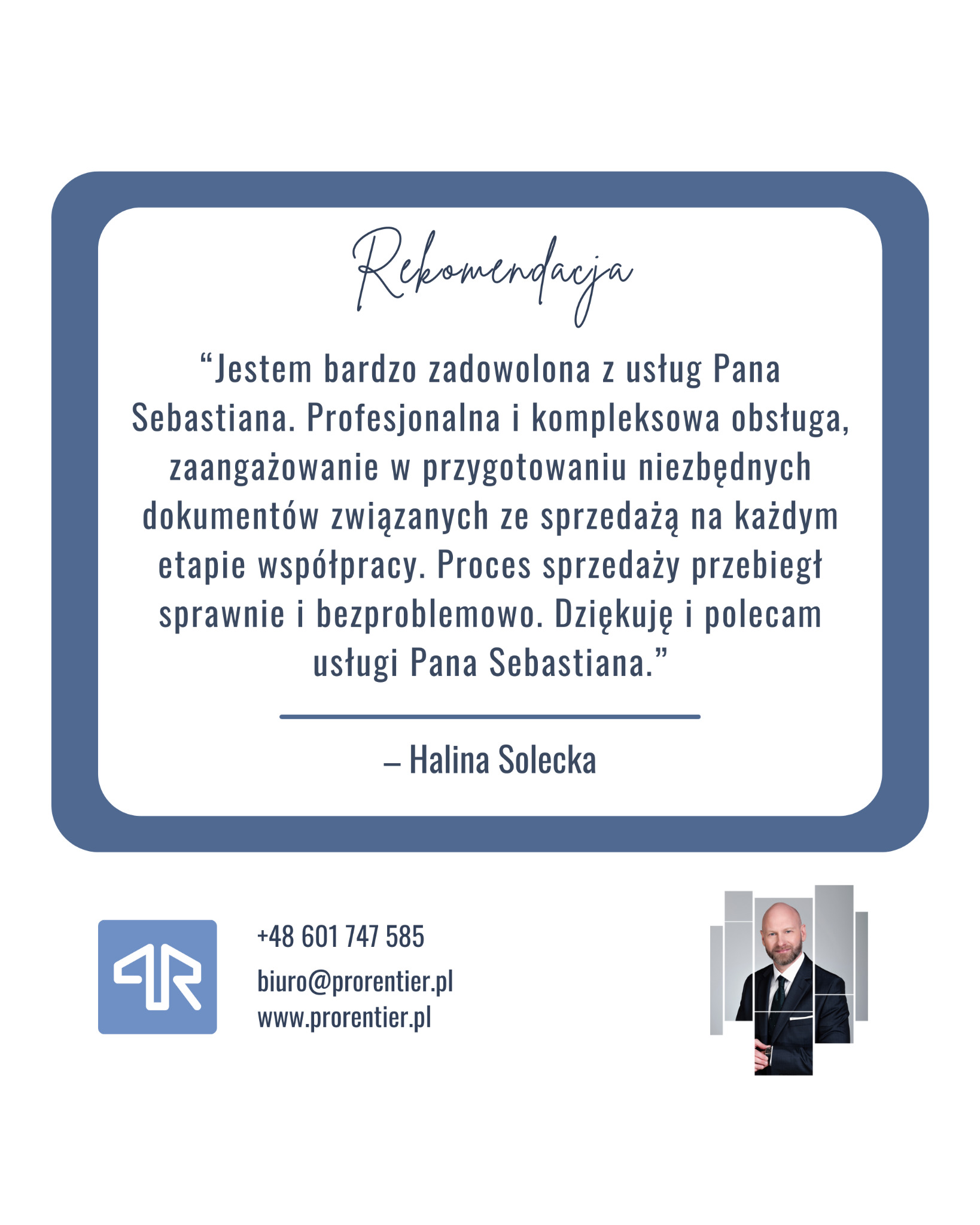 Referencje od Haliny Soleckiej dla agenta nieruchomości z Zielonej Góry, Sebastiana. Profesjonalna obsługa i zaangażowanie w procesie sprzedaży.