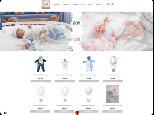 Sklep internetowy WyprawkaMaluszka.pl prezentuje ofertę: ubranka i dekoracje dla dzieci. Na stronie widoczne zdjęcia niemowląt w ubrankach i balony-dekoracje.