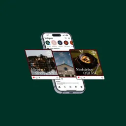 Telefon z aplikacją Instagram prezentujący profil Tawerny Kapitańskiej z postami: widok budynku, błękitne niebo i zupa. Prezentacja oferty restauracji w mediach społecznościowych.