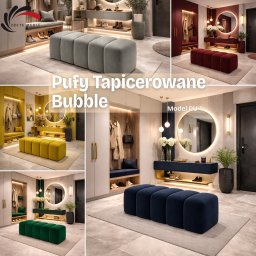 Pufy Bubble w tkaninie Piano to esencja nowoczesnej elegancji i komfortu. Ich zaokrąglona forma podkreśla luksusowy charakter wnętrza w stylu modern chic. Tkanina Piano dodaje subtelnej struktury, idealnej do wnętrz w czerni i srebrze w stylu premium pro.