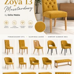 Meble tapicerowane w tkaninie Zoya to idealne połączenie komfortu, trwałości i ponadczasowego designu. Tkanina doskonale prezentuje się na krzesłach, kufrach, ławkach i panelach, nadając wnętrzu nowoczesny, elegancki i przytulny charakter.