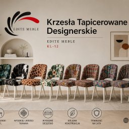 Designerskie krzesła tapicerowane wyróżniają się nowoczesnym wzornictwem i modnymi tkaninami premium. Eleganckie przeszycia oraz staranne wykończenie nadają im wyjątkowego charakteru. Doskonale uzupełnią aranżację salonu, jadalni lub stylowego gabinetu.