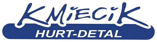 Logo firmy 'Kmiećik' z napisem 'Hurt-Detal' na niebieskim tle. Nazwa firmy pisana odręcznym stylem.