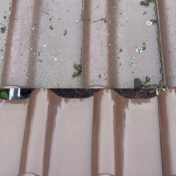 MOBIL WASH BARTEK WALCZEWSKI - Dachówka ceramiczna przed i po czyszczeniu. Górna część pokryta mchem i zabrudzeniami, dolna czysta i lśniąca. Widoczne różnice w kolorze i strukturze.