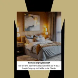 Elegancka sypialnia z drewnianą boazerią, obrazem abstrakcyjnym i subtelnym oświetleniem. Beżowe łóżko z szarą pościelą i futrzanym pledem. Stonowana kolorystyka.