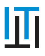 Grafika logo IT: stylizowane litery 'ITI', gdzie 'I' jest niebieskie, a 'T' czarne, tworzące nowoczesny i minimalistyczny znak firmowy w geometrycznym układzie.