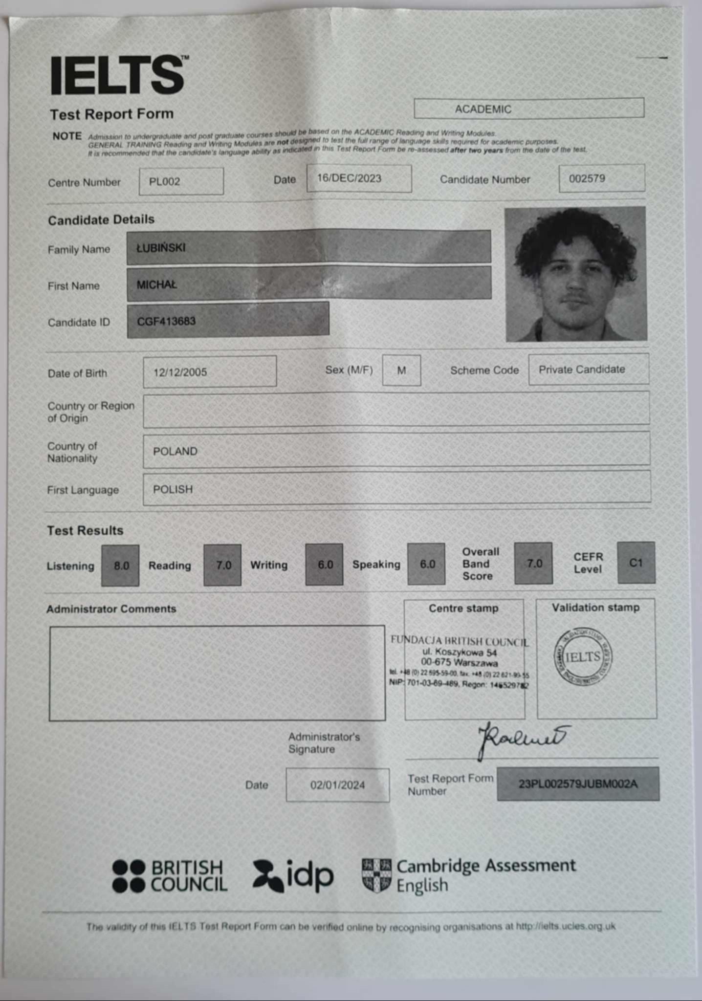 IELTS academic (C1) - english proficiency certificate