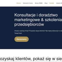 Nebula Tomasz Ksel - Strona internetowa z tekstem: Konsultacje i doradztwo marketingowe & szkolenia dla przedsiębiorców. Przycisk 'Zaczynamy' i hasło: Pozyskaj klientów, pokaż się w sieci.