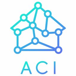 ACI Systems - Stylizowane logo ACI: grafika przedstawiająca sieć połączonych punktów, tworzących zarys domu, w gradientowych odcieniach turkusu i błękitu.
