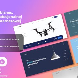 Webs Butler - Portfolio stron internetowych z różnymi projektami: sklep z dronami, lampy, okulary. Nowoczesny design, czyste układy, widoczne ikony social media.