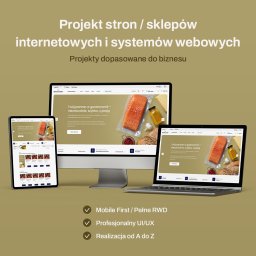 ASKAY Jowan Koleczko - Prezentacja responsywnej strony WWW na monitorze, laptopie i tablecie. Strona o tematyce kulinarnej z motywem łososia. Mobile First i pełne RWD. Profesjonalny UI/UX.