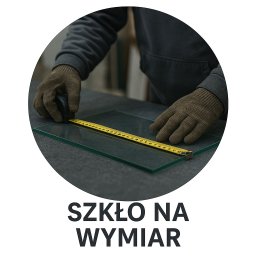 USŁUGI WIELOBRANŻOWE KĘDZIAK MAKSYMILIAN - Pomiar szkła na wymiar. Ręce w rękawicach mierzą taśmą krawędź szklanej tafli na ciemnym blacie. Widoczne odbicia światła na szkle. Ujęcie z góry.