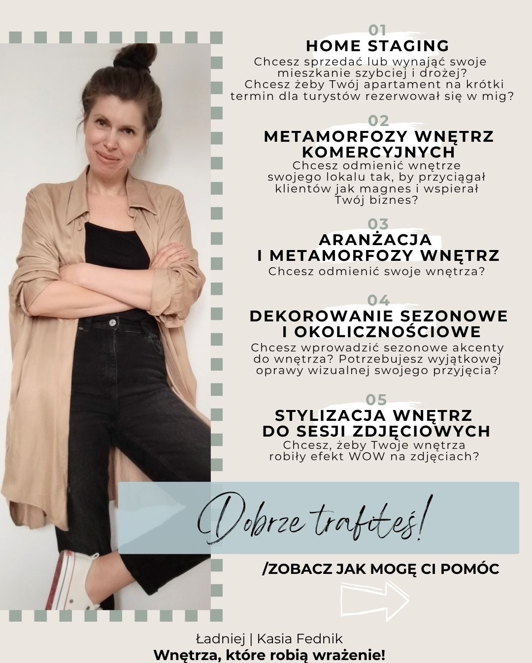 Kasia Fednik prezentuje ofertę: home staging, metamorfozy wnętrz komercyjnych, aranżacja wnętrz, dekorowanie sezonowe, stylizacja wnętrz do sesji zdjęciowych.