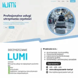 Profesjonalne czyszczenie podłóg przemysłowych w Będzinie. Grafika z maszyną czyszczącą w hali produkcyjnej, logo firmy Lumi i hasło: Doczyszczanie.