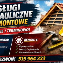 Grzegorz Kierstan - Baner reklamowy usług hydraulicznych i remontowych z numerem telefonu, narzędziami, kaskiem i fragmentem dachu. Solidnie i terminowo.