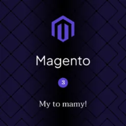 Grafika z logo Magento, napisem 'Magento' i hasłem 'My to mamy!' na ciemnofioletowym tle w romby. Prezentacja platformy e-commerce.
