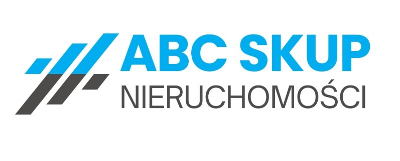 Logo firmy ABC Skup Nieruchomości: niebiesko-szare graficzne elementy i napis, sugerujące profesjonalizm w obrocie nieruchomościami.