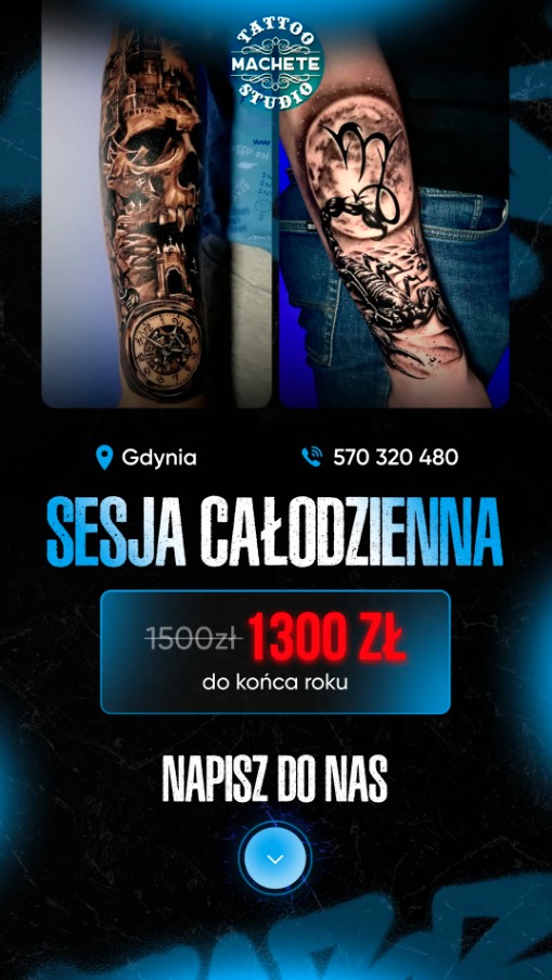 Baner reklamowy dla studia tatuażu.