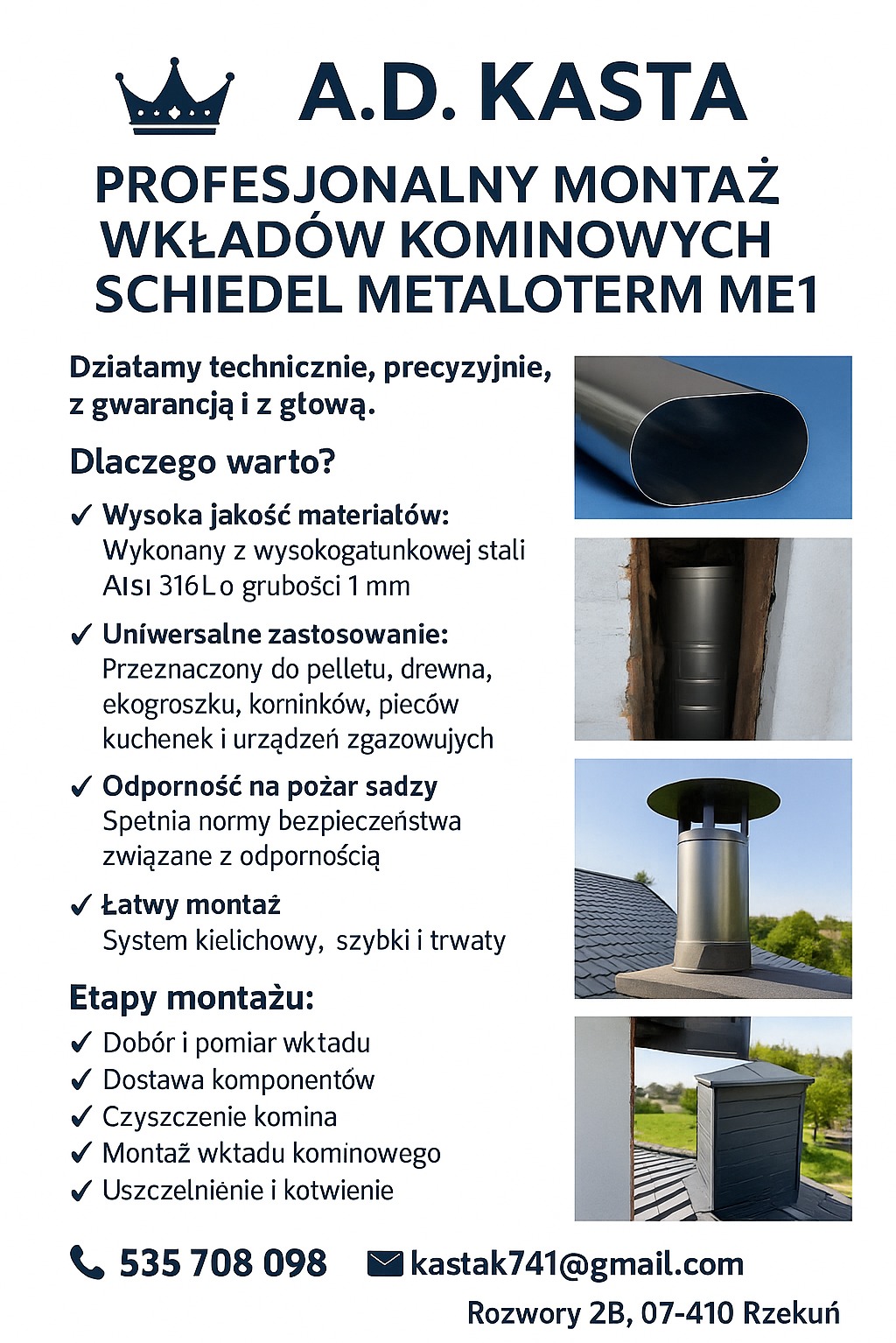 Montaż wkładu kominowego system odprowadzania spalin marki SCHIEDEL Metalotem ME-1. kwasożaroodporny.