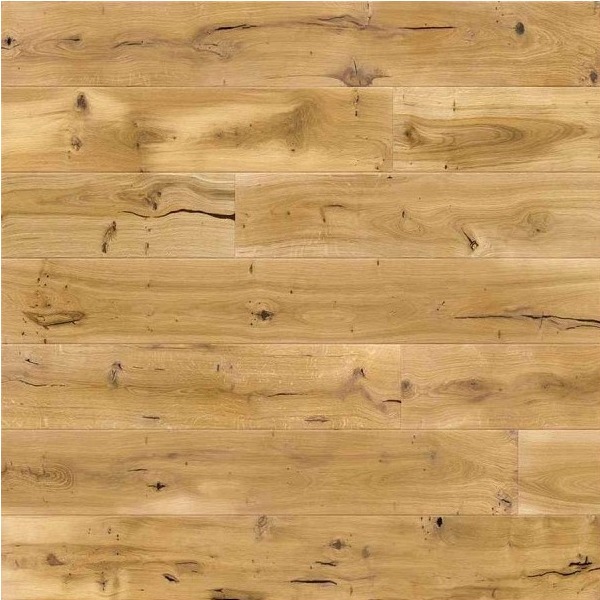 Jasnobrązowe deski podłogowe ułożone poziomo, z widocznymi naturalnymi słojami i sękami drewna, tworzące ciepły i rustykalny wygląd.