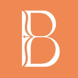 Elegancki, biały logotyp litery B na brzoskwiniowym tle. Minimalistyczny design z subtelnymi zdobieniami. Idealny dla kancelarii.