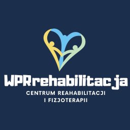 WebStory - Logo WPRrehabilitacja: stylizowane serce z sylwetkami ludzi w kolorach żółtym, niebieskim i zielonym na granatowym tle. Napis: Centrum Rehabilitacji i Fizjoterapii.