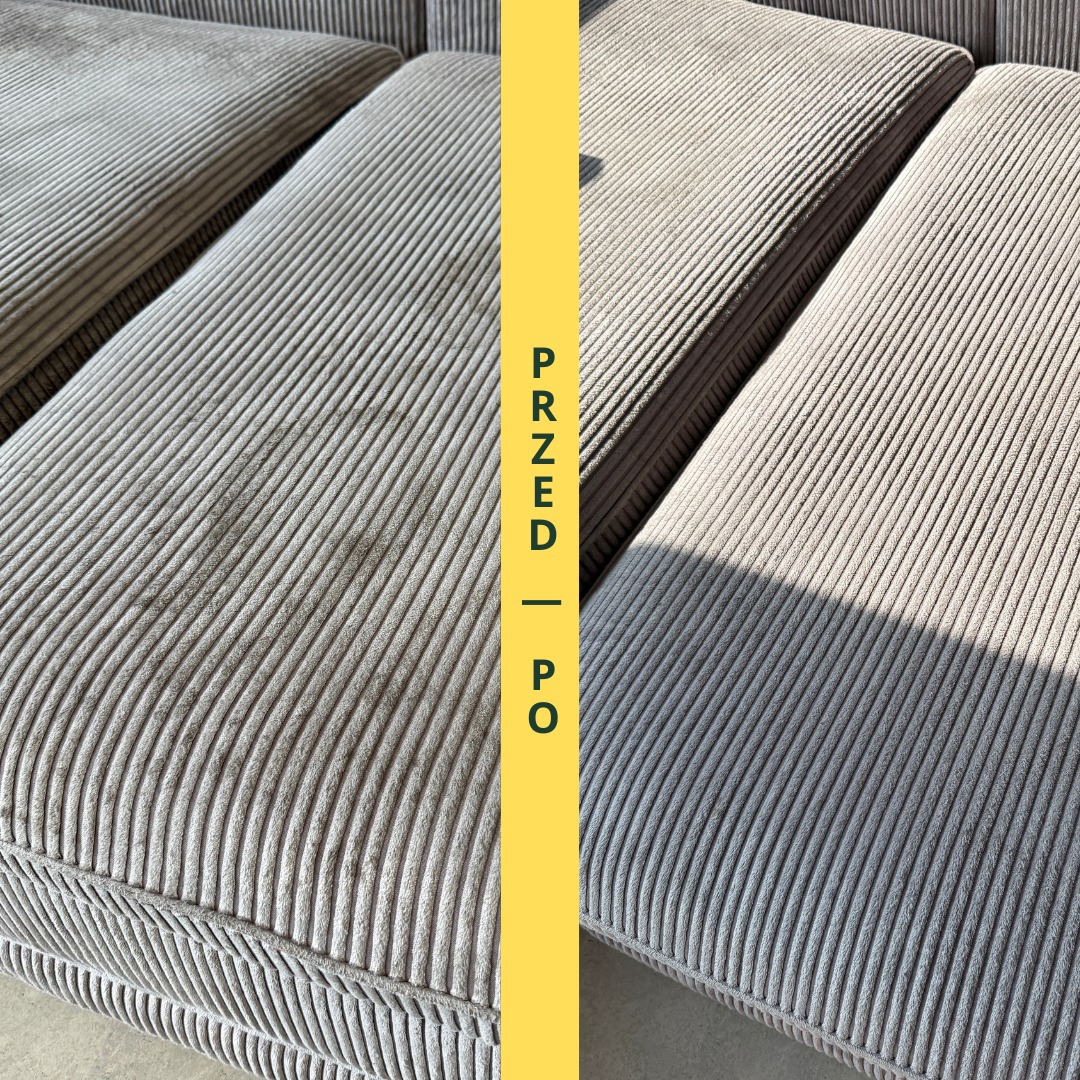 Efekt przed/po usuwania plamy na kanapie