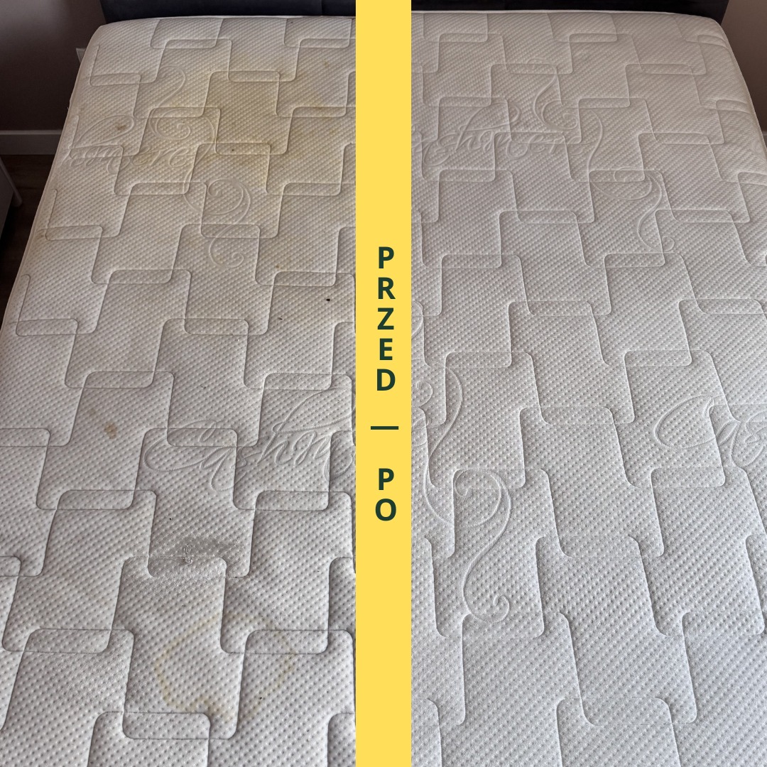 Efekt przed/po prania materaca z plamą z moczu