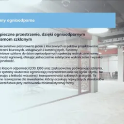 System ścian ognioodpornych ze szkła i aluminium w przestrzeni biurowej. Minimalistyczny design, wysoka funkcjonalność i bezpieczeństwo pożarowe.