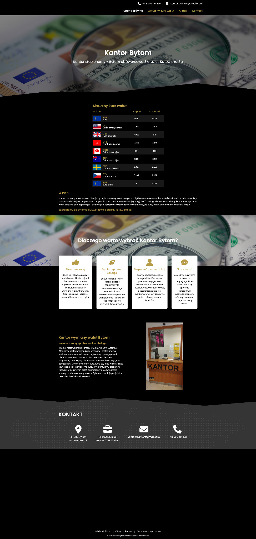 Strona internetowa kantoru wraz z panelem administracyjnym na platformie Wordpress