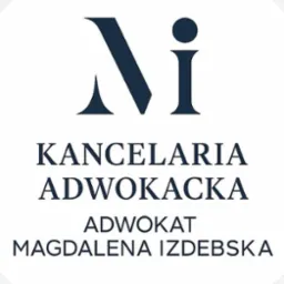 Logo Kancelarii Adwokackiej Adwokat Magdaleny Izdebskiej w kolorze granatowym na białym tle, z inicjałami 'Mi' w górnej części.