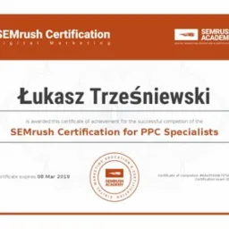 Certyfikat SemRush - Specjalista PPC
