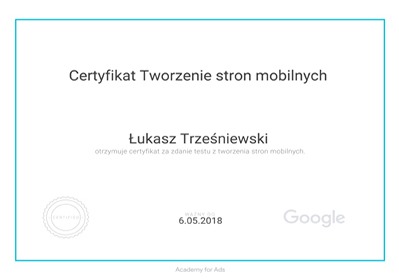 Certyfikat Google - Tworzenie stron mobilnych