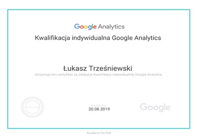 Certyfikat Google - Analityka internetowa (Google Analytics)